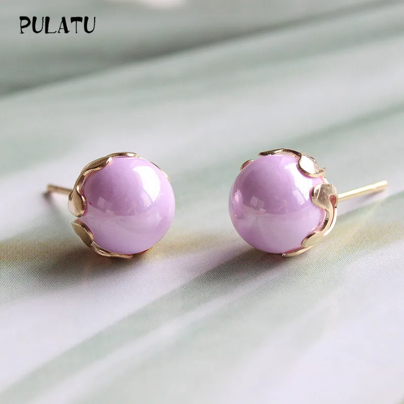 Image 9 Color Fashion Pearl Earrings for Women Minimalist 8mm Bead Rose Gold color Alloy Small Stud Earrings Jewelry PULATU ZZ0302