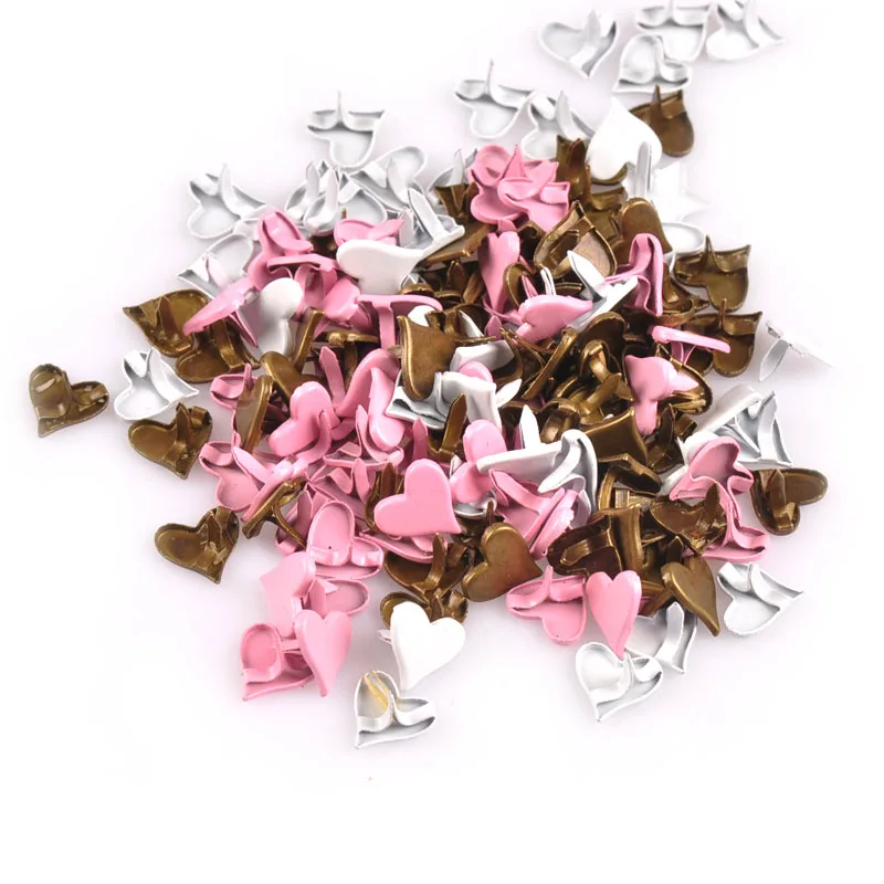 Metal Brads Scrapbooking Decoration Mix Color Heart Brads Scrapbooking Accessories Metal Crafts Multicolor Decoration Fastener DIY Albums Embellishment 50Pcs C1926