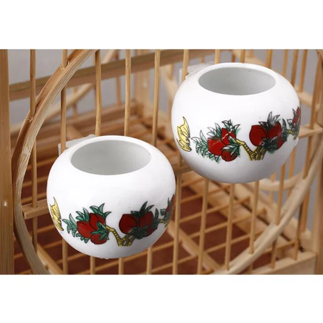 2Pcs Ceramic bird food cans/ lovesick cup small bird feeders supplies bird cup feed tank bird cups bottles 1