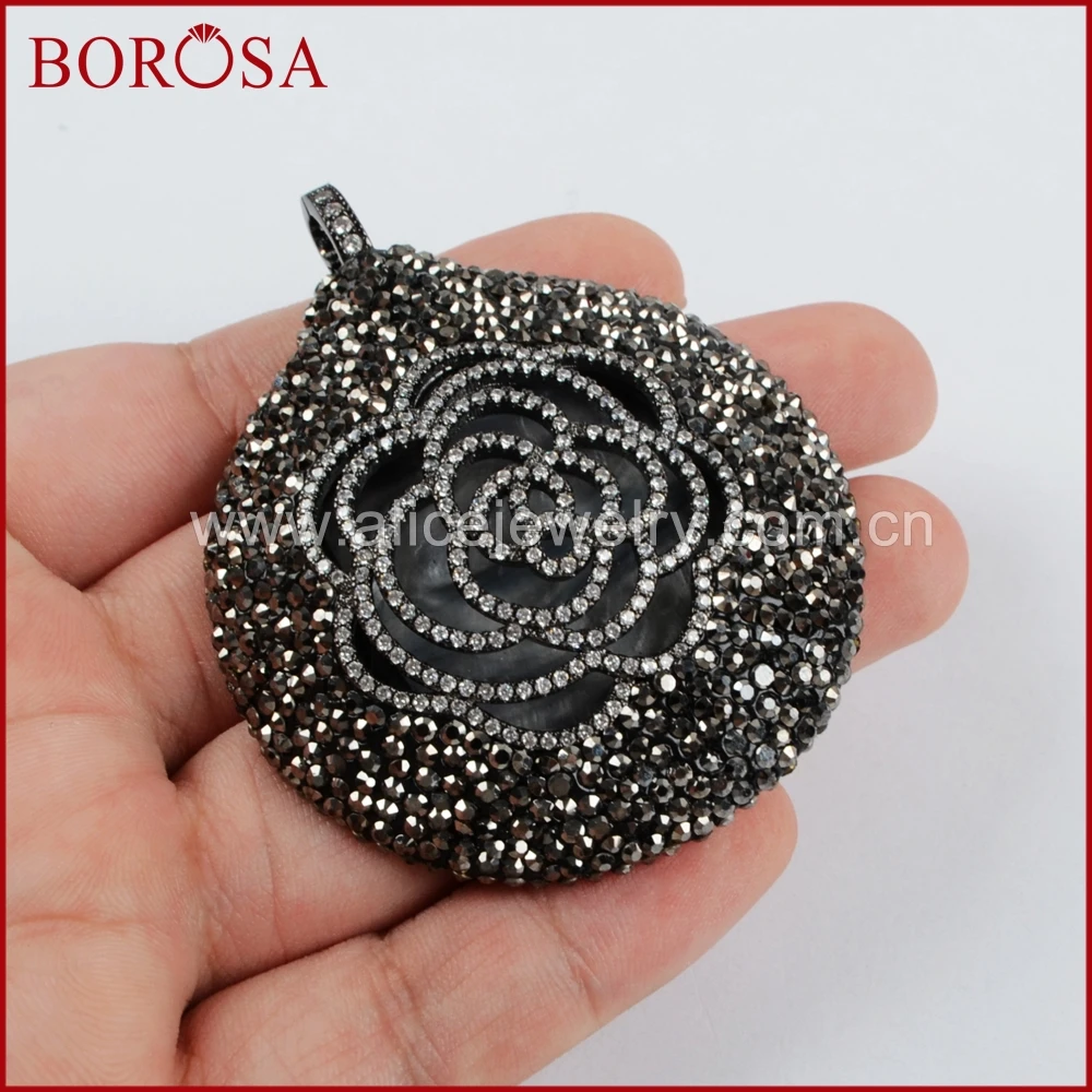 BOROSA 3 шт. Большой Круглый Кулон микро паве CZ цветок кулон с кристаллом горный