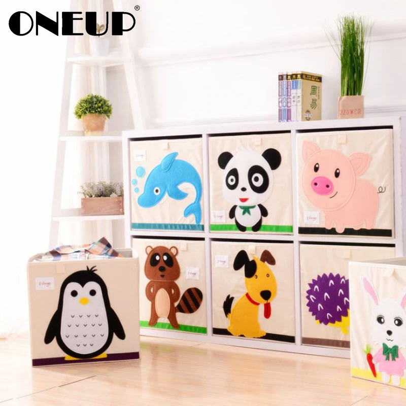 

ONEUP Embroider Storage Box Cartoon Animal Folding For Kid Toys Sorting Organizer Box Clothes Book Home Storage Organizer