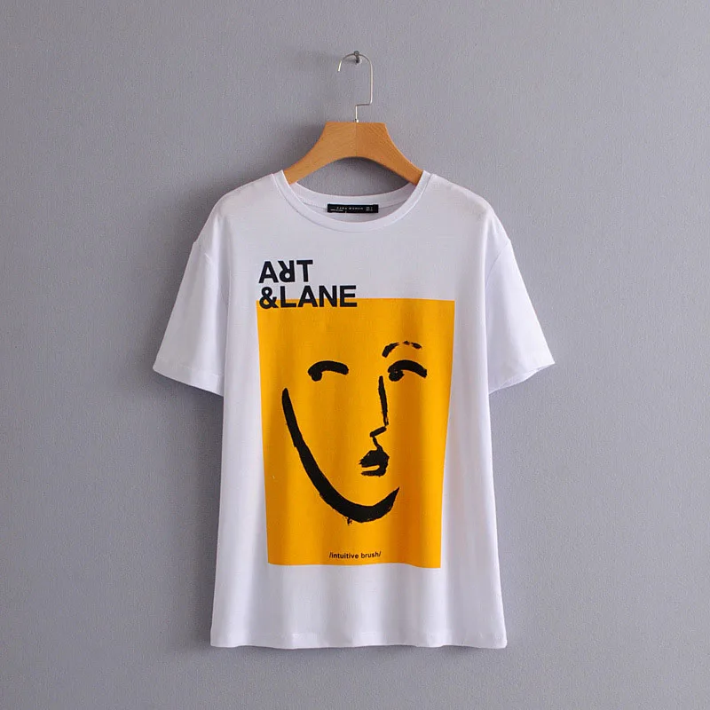

TX1963 New brief human face print t shirt women short sleeve white t-shirts tee tops