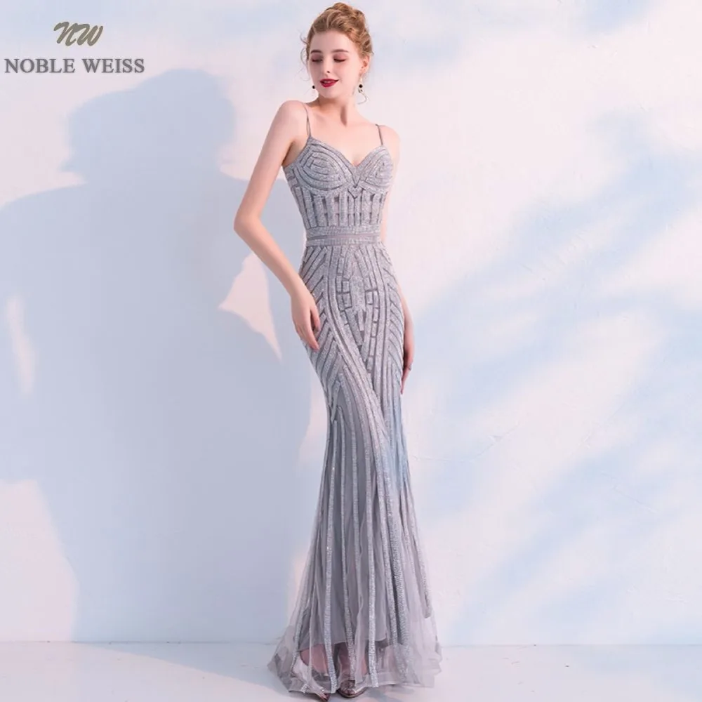 NOBLE WEISS Mermaid Prom Dresses Floor Length Sexy Sequin Backless Prom Dress Sexy Evening Gown Free Shipping