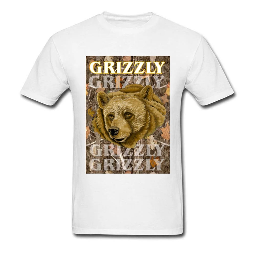 Grizzly T-Shirt Short Sleeve Casual Brand Men Thanksgiving Day Tops Shirts Casual Top T-shirts Round Collar Cotton Grizzly white