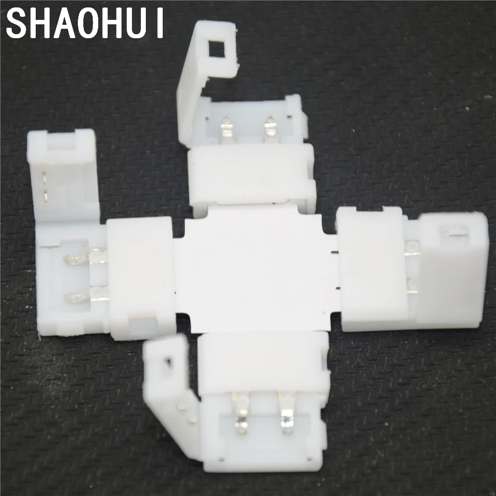 

10 pcs/lot Cross + Shape 8mm 2pin Quick Splitter Cross Connector 2 PIN for 3528 Single Color LED Strip Light No soldering