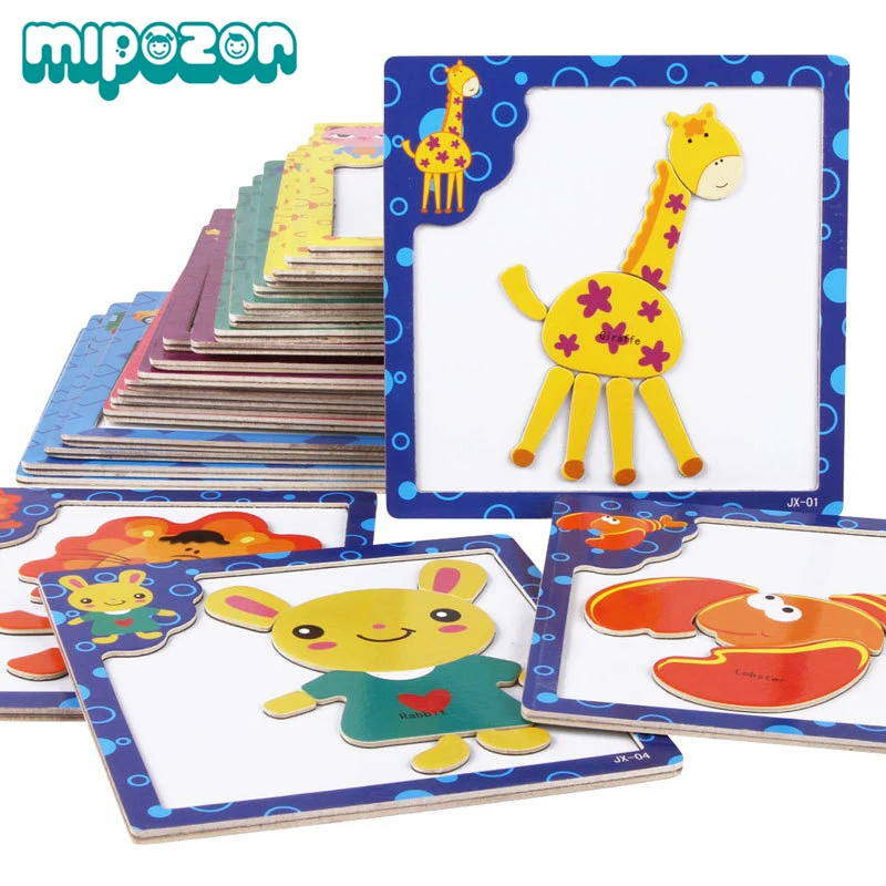 Children 3D Magnetic Puzzle Jigsaw Wooden Toys Cartoon Animals Traffic Puzzles Tangram Kids Educational Toy for Children