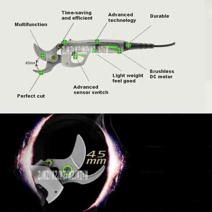 Electric Pruning shears 0-45mm DJ-045 With lithium Battery Electric pruning scissors 36V 25000r/min High Speed Garden Pruner 