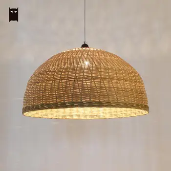 

Delicate Bamboo Wicker Rattan Ripple Pendant Light Fixture Modern Rustic Hanging Lamp Design for Foyer Dining Table Living Room