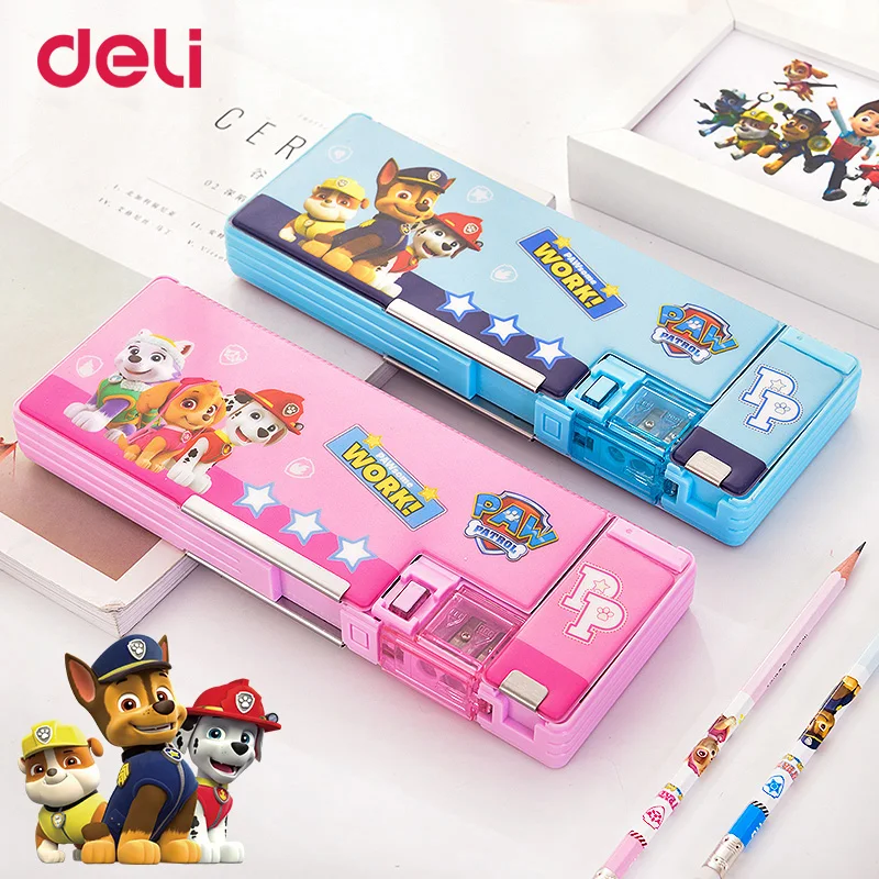 

Deli Paw patrol PVC environmental two-color student pencil box Multifunction storage box double door double open stationery gift