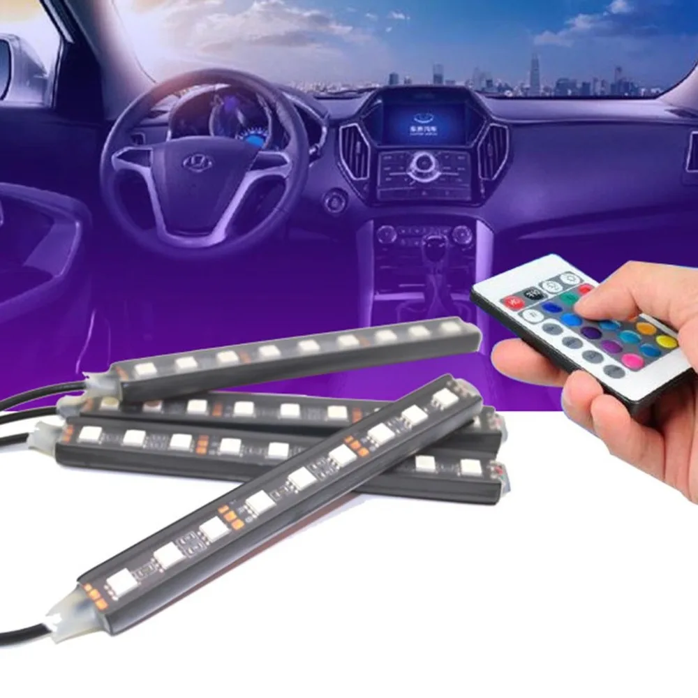 

Car styling Wireless Remote/Music/Voice Control Interior Floor Foot Decoration Light Atmosphere RGB Neon LampStrip Hot