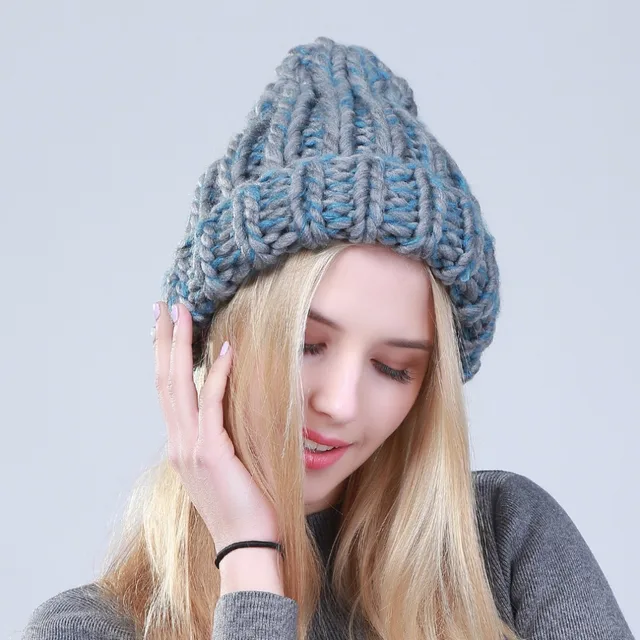 Geebro 2017 Female Winter Warm Mixed Color Beanies Handmade Thick Stick Knitted Coarse Lines Hat Crochet Women Lovely Caps JS247