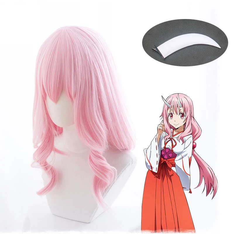 

Anime Tensei Shitara Slime Datta Ken Shuna Cosplay Costume Hair Japan anime wigs Long Pink hair 80cm + 1 pair horns headwear