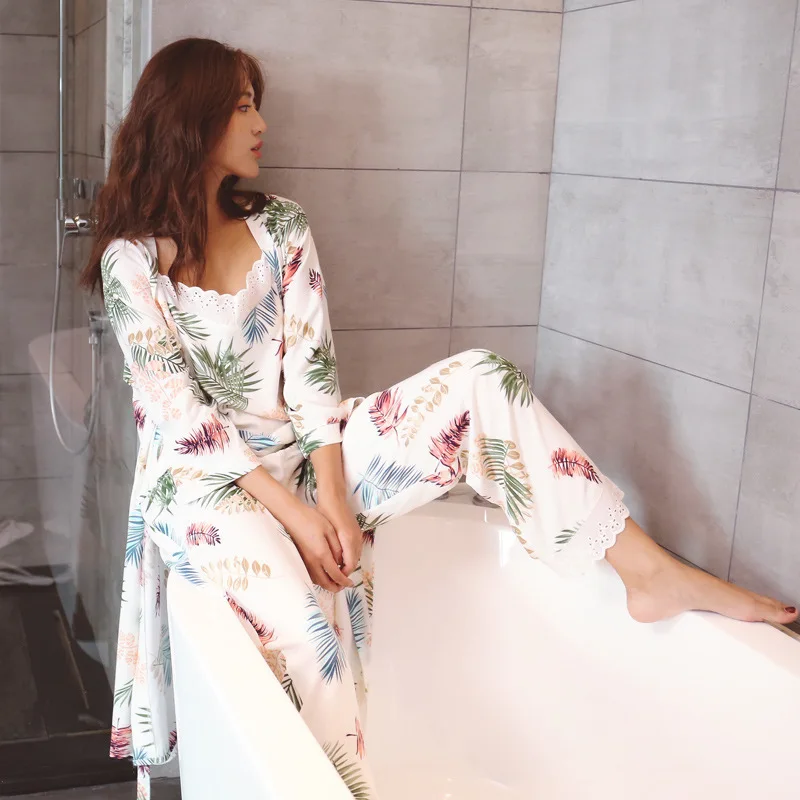 Pajama Set Women 3 Piece Spring Autumn Home Style Sleep Set