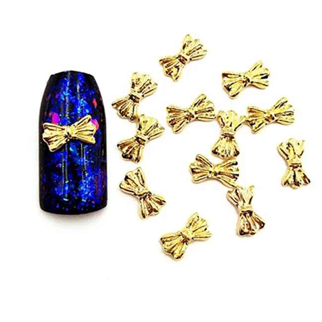 

30Pcs Bows Nail Art Decorations Charms 3d Metal Gliter Nail Accessoires Kawaii Gold Studs New Bling Gel for Manicure Supply DIY