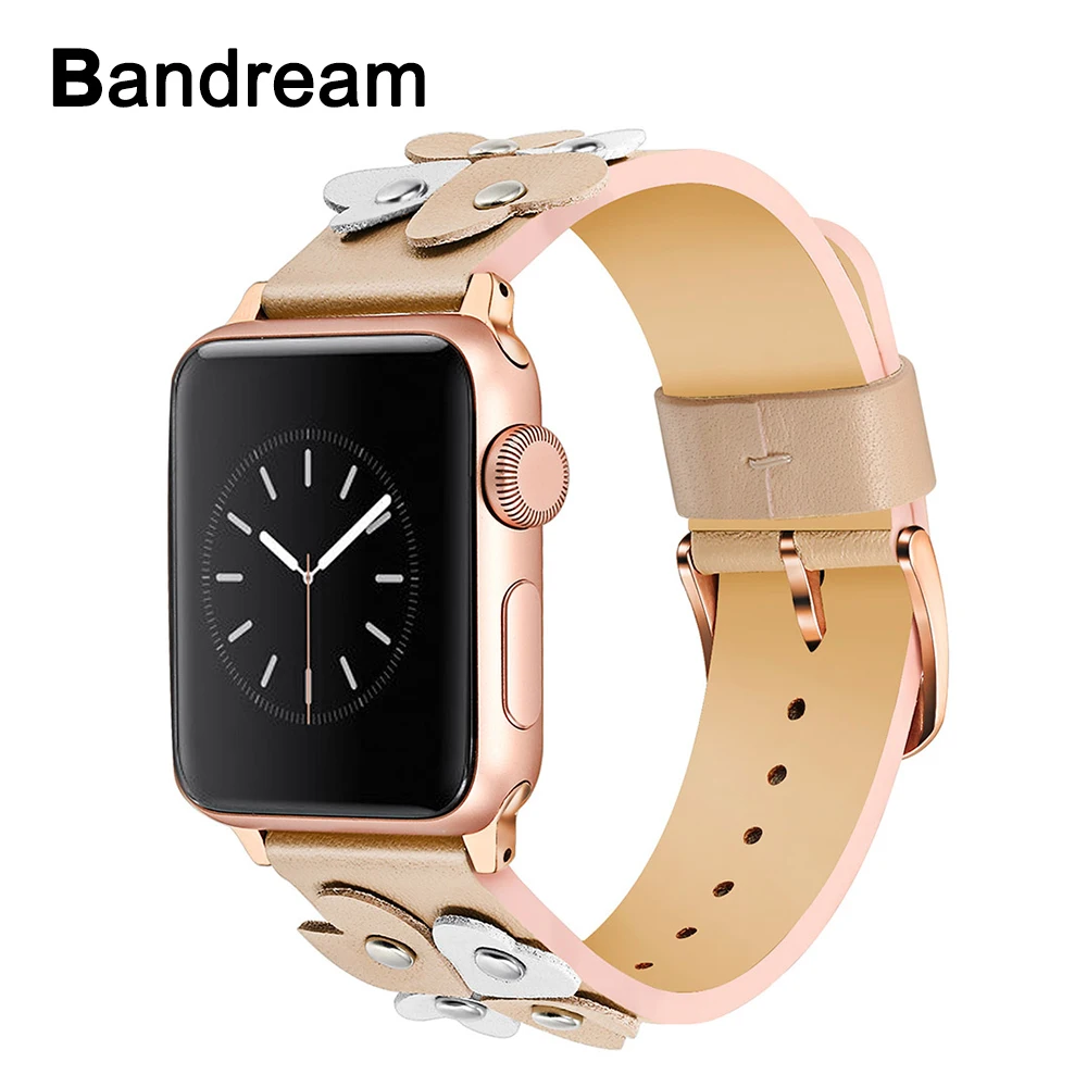 

Bandream Women Leather Watchband for iWatch Apple Watch 5 4 3 2 1 44mm 40mm 42mm 38mm Wrist Band Female Strap Rose Gold Silver