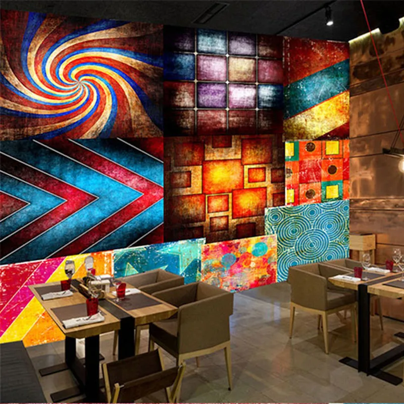 

Custom 3D Print Fabric Textile Wallcoverings For Walls Cloth Murals Matt Silk Bar Commerce Washable Vintage Geometric Seamless