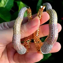 Modemangel luxo brincos grandes para as mulheres três tons de cor orelha gotas material cobre cz pedra micro pave definir jóias brincos(China)