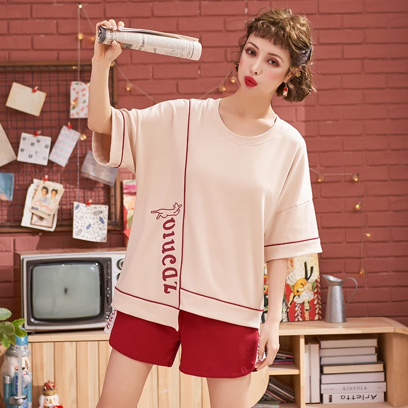 

Summer Pajamas For Women 100% Cotton Women Pajama Sets Short Sleeve Casual Soft Big Size M-XXL Sleepwear pijama female