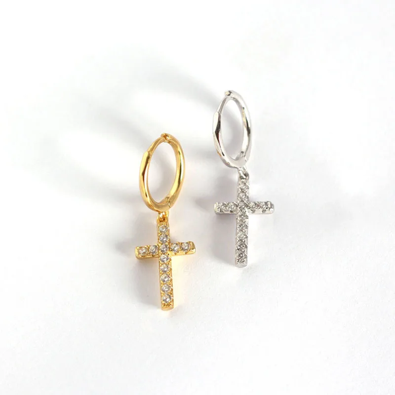 925 стерлингового серебра Девы Мэри крест золотистые Серьги Huggie Шарм маленькая серьга-кольцо для женщин