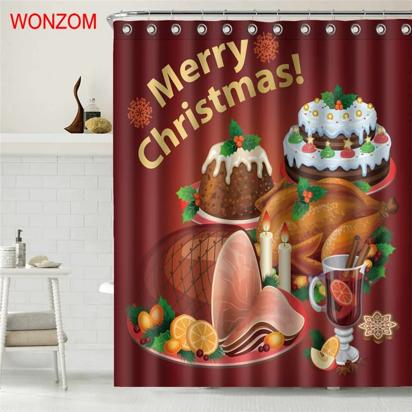 

WONZOM Merry Christmas Shower Curtain Bathroom Decor Modern Waterproof Curtains For Bathroom Santa Claus Cortina De Bano 2018