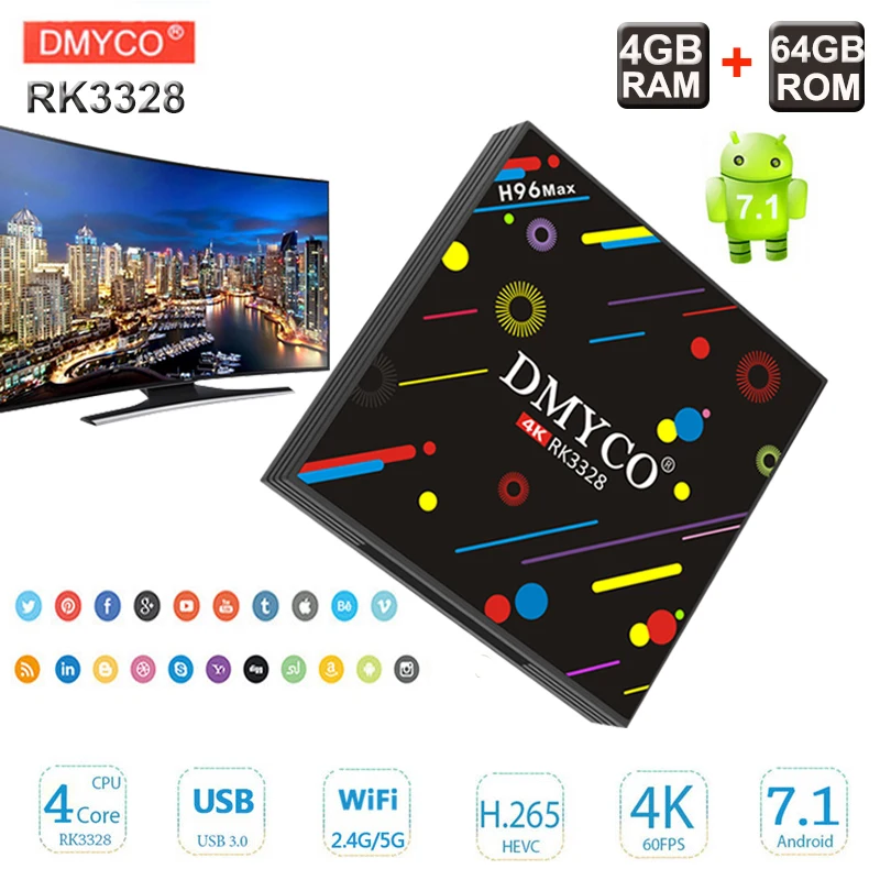 

H96 max TV box android 7.1 4gb 64gb RK3328 Quad Core CPU Set Top Box Dual Band WiFi 2.4G/5G 4K Suppot Europe iptv Smart TV Box