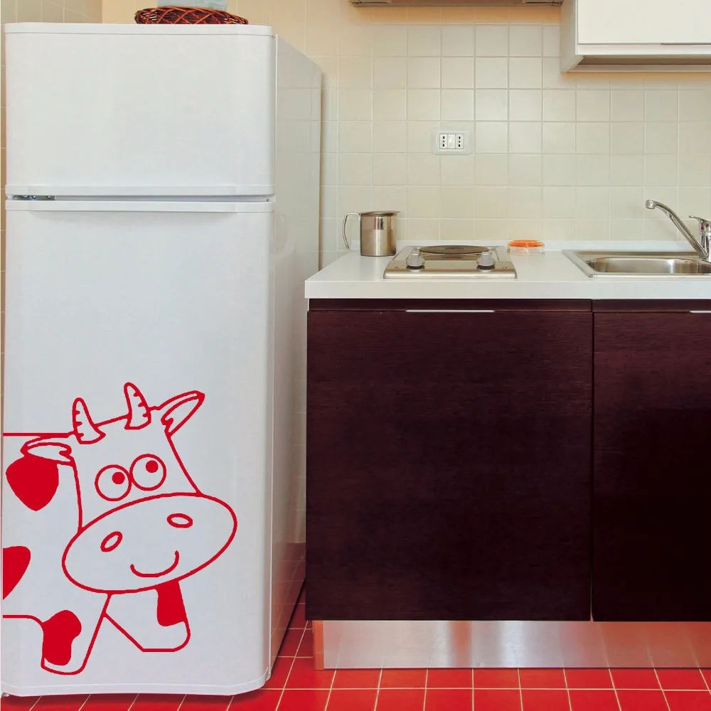 Cartoon Cow Wall Fridge Sticker Cute Milk Moo Cow Animal Wall Decal Freezer Baby Nursery Bedroom Livin groom Vinyl Home Decor (3)