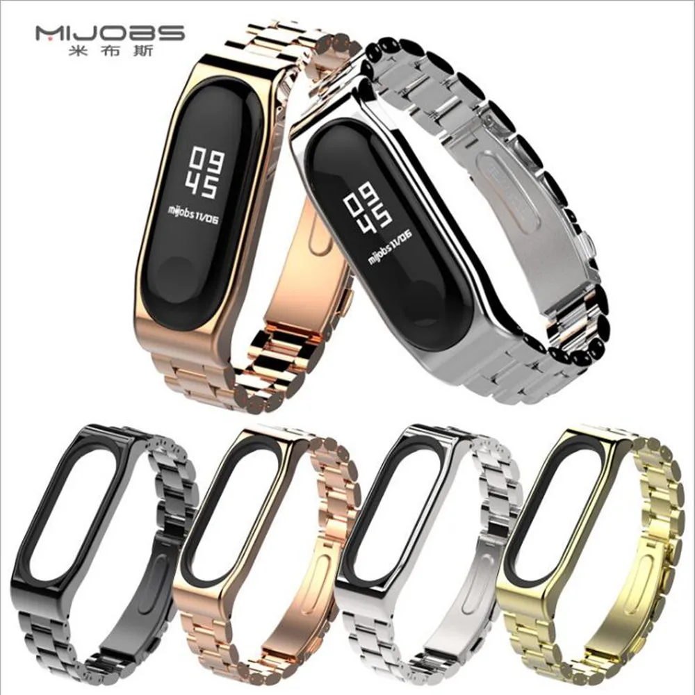 

mijobs New product Metal Mi Band 3 Strap Screwless Stainless Steel Bracelet Wristbands Replace Accessories For Xiaomi Mi Band 3