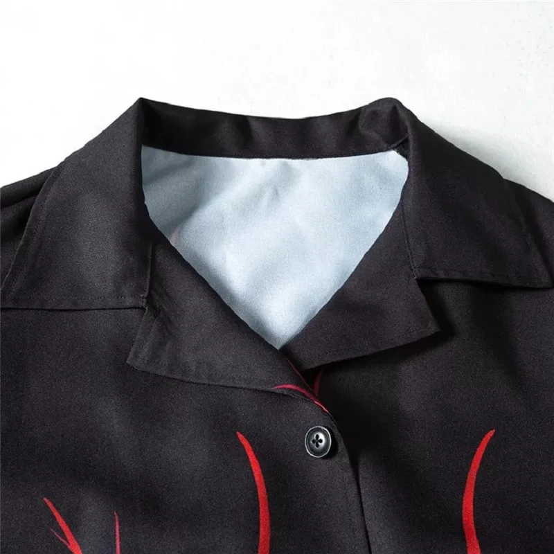 Харадзюку рубашки с принтом пламени топ новые весенние темные Модные свободные блузки женская одежда