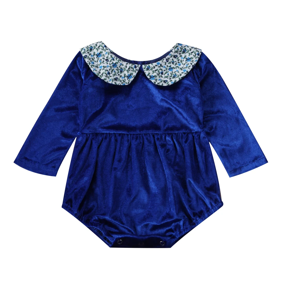 Newborn Baby Girls Velvet Romper Princess Floral Round Collar Romper