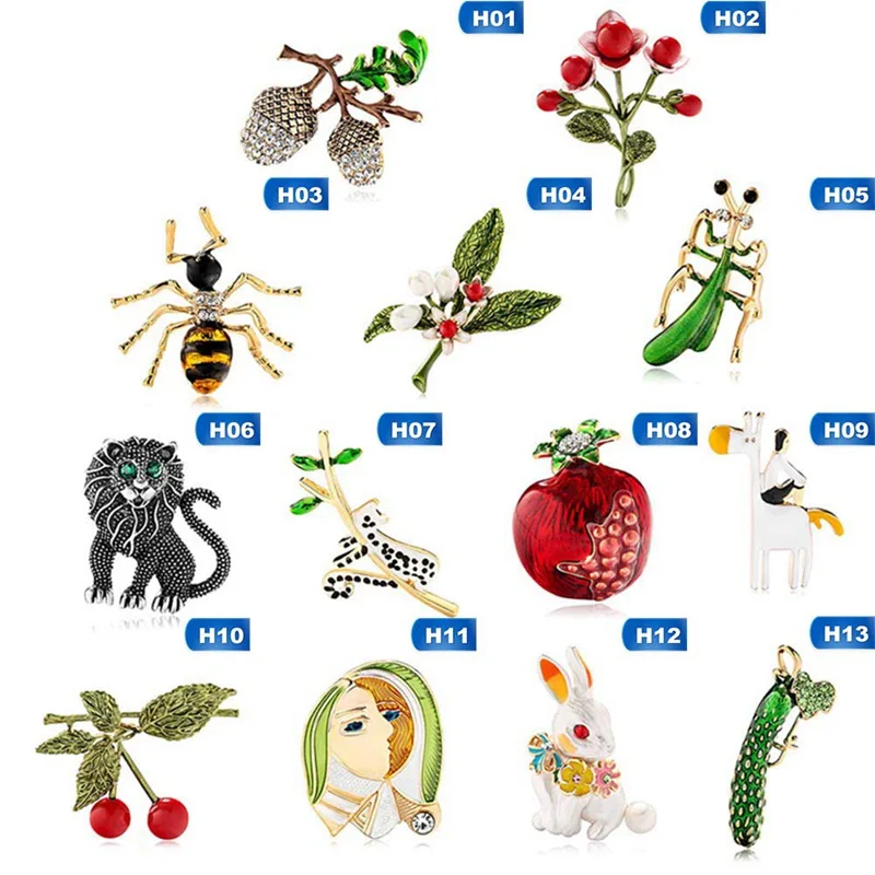 

Green Vegetables Enamel Fruit Pomegranate Animal Lion Bee Brooches For Women Men Punk Style Brooch Enamel Pins