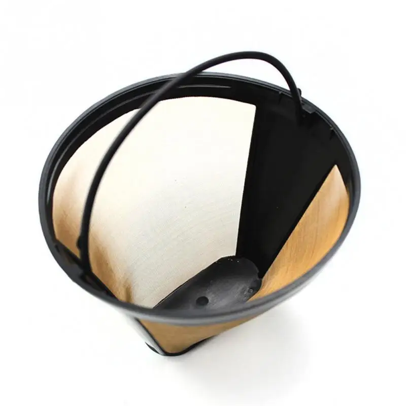 Reusable Permanent Cone Shape Handled Coffee Filter Stainless Mesh