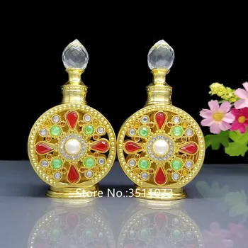 

4PCS 10ML Gold Diamante Retro Antique Hollow Glass Perfume Bottle Cosmetic Essential Oil Container Bottle With Dropper Glass Rod