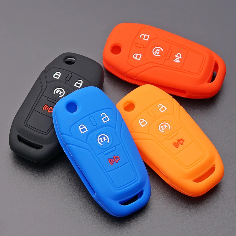 

Silicone key fob cover case shell hood for ford Focus Fiesta fusion F150 F-150 Mustang Explorer flip folding 4 buttons Remote