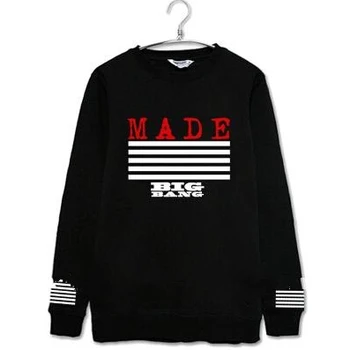 

2015 new arrival kpop bigbang comeback album made stripes hoodie gd top taeyang white black pullover vip's sweatshirt