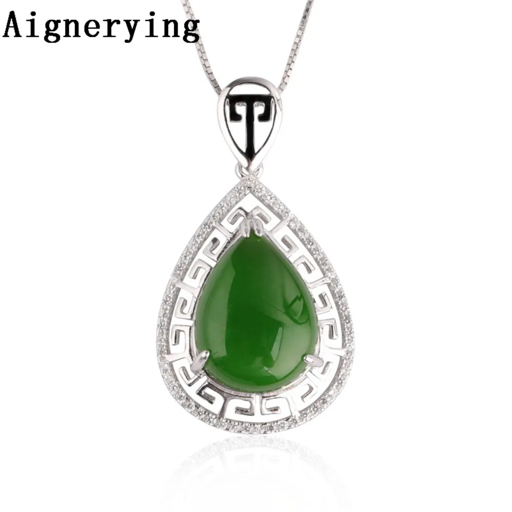 

Pendant Para Vintage Necklace Certificate 925 silver Natural Green Jade Zircon Inlaid Craft Cute For Woman Gift with Box figure