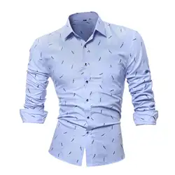 Бренд 2018 Модные мужские рубашка с принтом с длинными рукавами Топы Бизнес Цвет в полоску мужская одежда рубашки Slim Для мужчин рубашка L-4XL