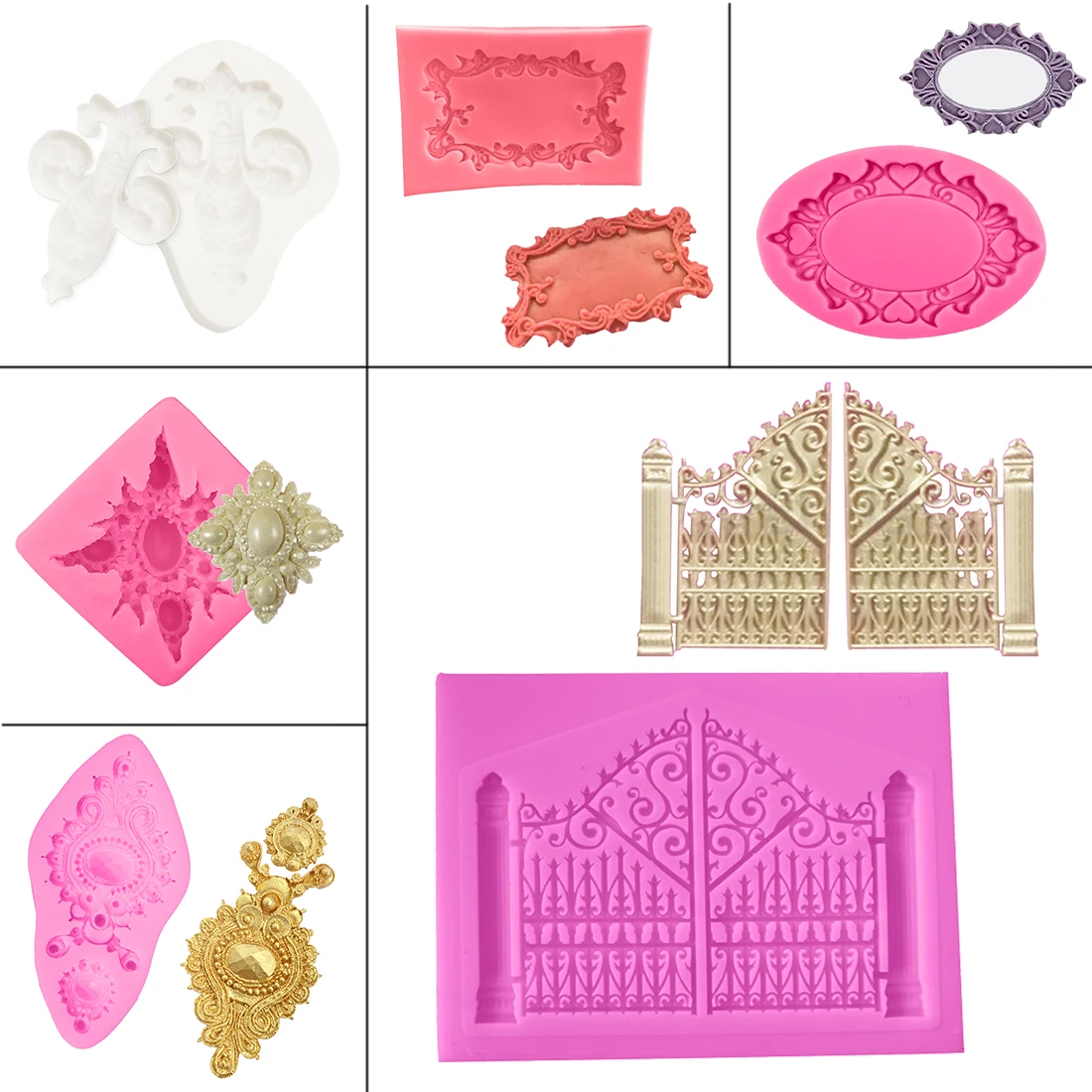 

Kitchen Pastry Tool 1PC Retro Mirror Frame Diamond Silicone Cake Mold Chocolate Soap Mold Cake Stencils Baking Pan Silicone Form