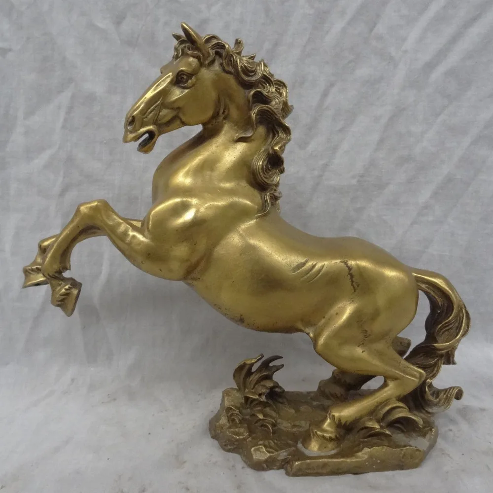 

12 Folk Chinese Brass Year Zodiac Animal FengShui Jump Up Horse Statue Sculpture