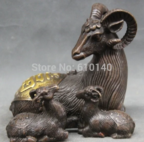 

6" Marked Chinese bronze Zodiac Year 3 Fu Family Sheep Goats statue sculpture