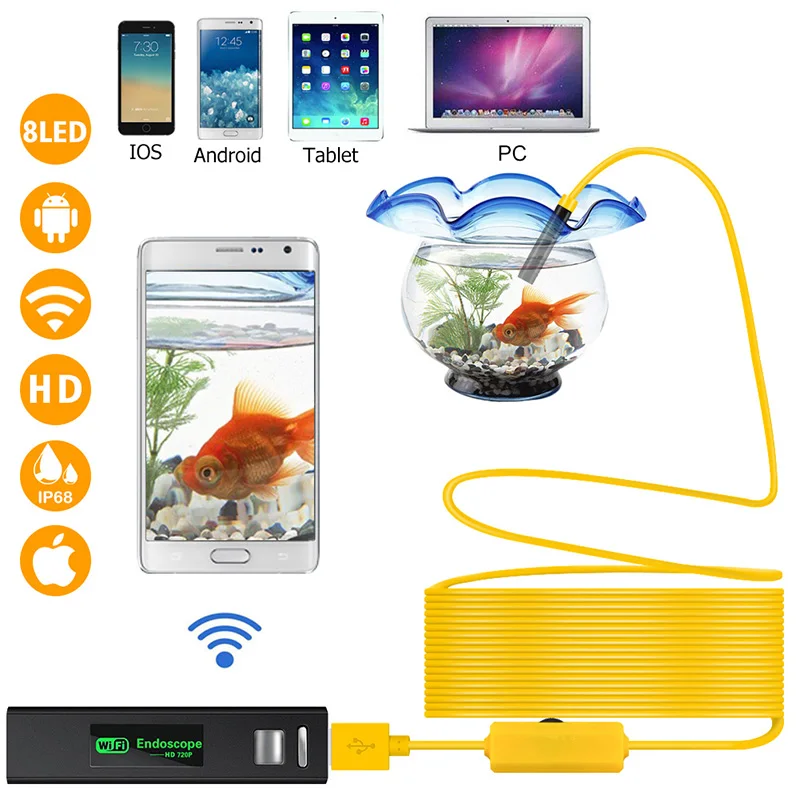 

1200P Wireless Inspection Camera 2.0 MP HD Borescope Camera Waterproof Tube Snake Camera with 8 LED Lights for IOS Android PC