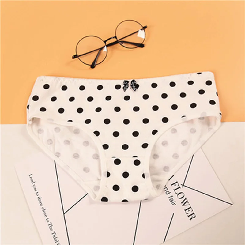 

Hot Sale girls underwear ladies autumn winter panty women's panties cotton blend briefs dots strip print female underpants
