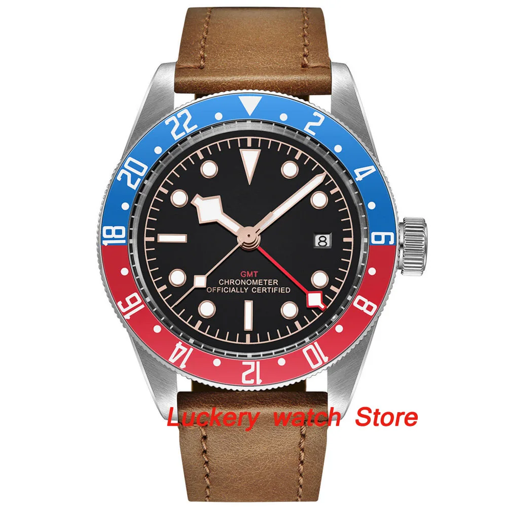 41 мм Corgeut GMT мужские часы с черным циферблатом светящийся вращающийся ободок