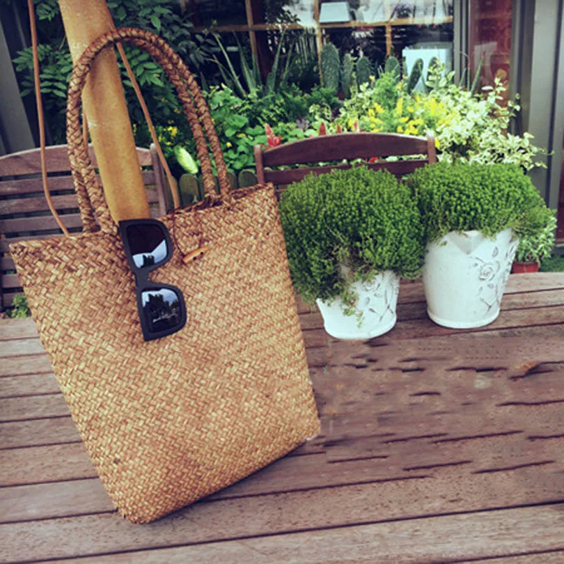 

LIXUN Women Straw Shopper Tote Bag Ladies Bohemian Beach Handbags For Teenagers Summer Knitting Shoulder Top-Handle Bags Bolsa