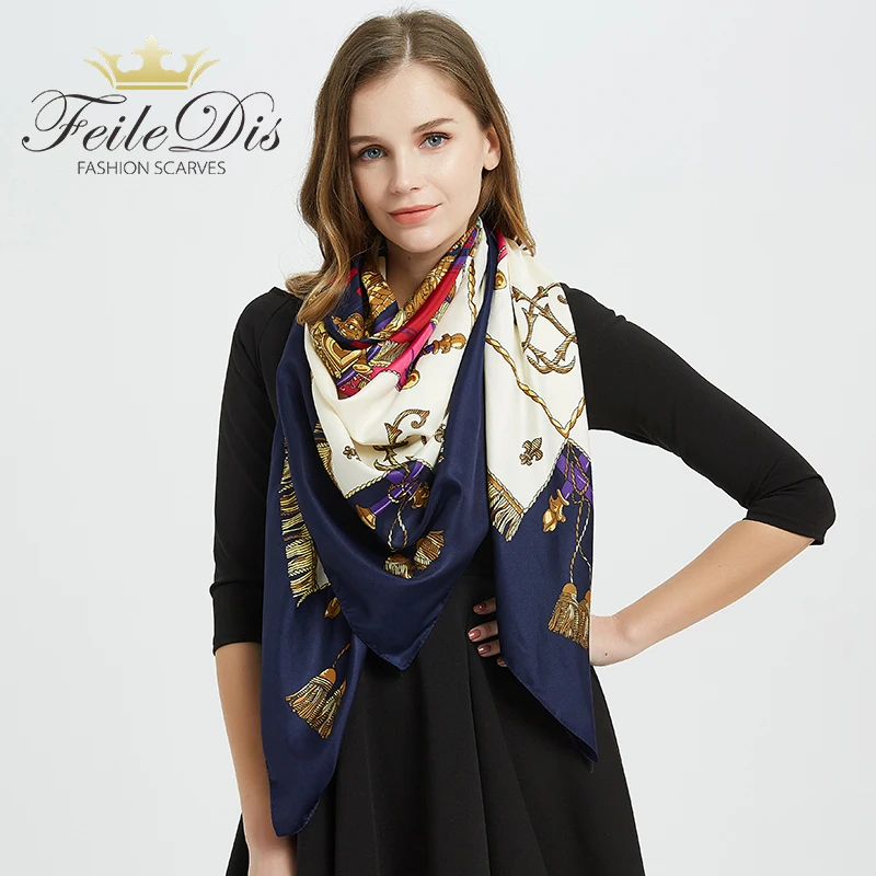  [FEILEDIS]2019 Brand bandana women silk scarf luxury scarves for ladies shawls big size handkerchie