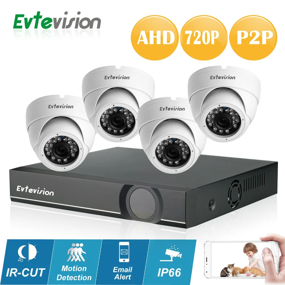 Evtevision 4CH 1MP HD AHD CCTV Camera Dome 720P 24 Leds Day Night Vision Indoor Security