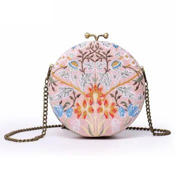

New Retro Floral Evening Clutch Bags Embroidery Day Clutches Diamonds Flower Chian Circle Minaudiere Women Messenger Bags