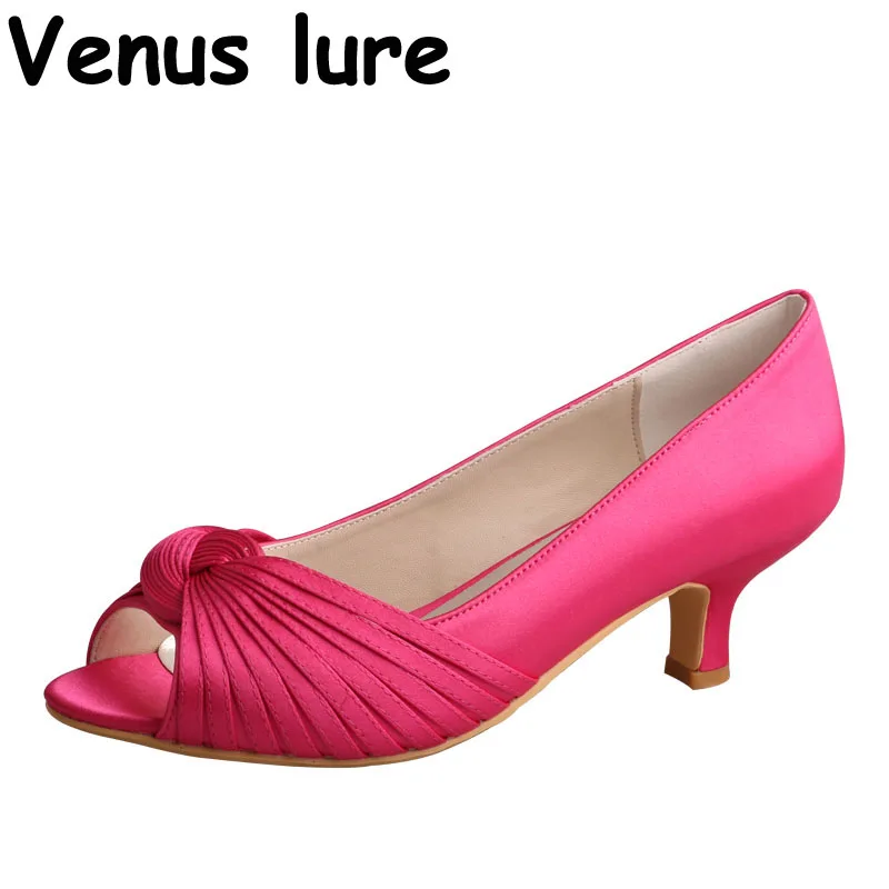 

Brand Name Fuchsia Wedding Shoes Low Heel Women Bridal Party Pumps Peep Toe