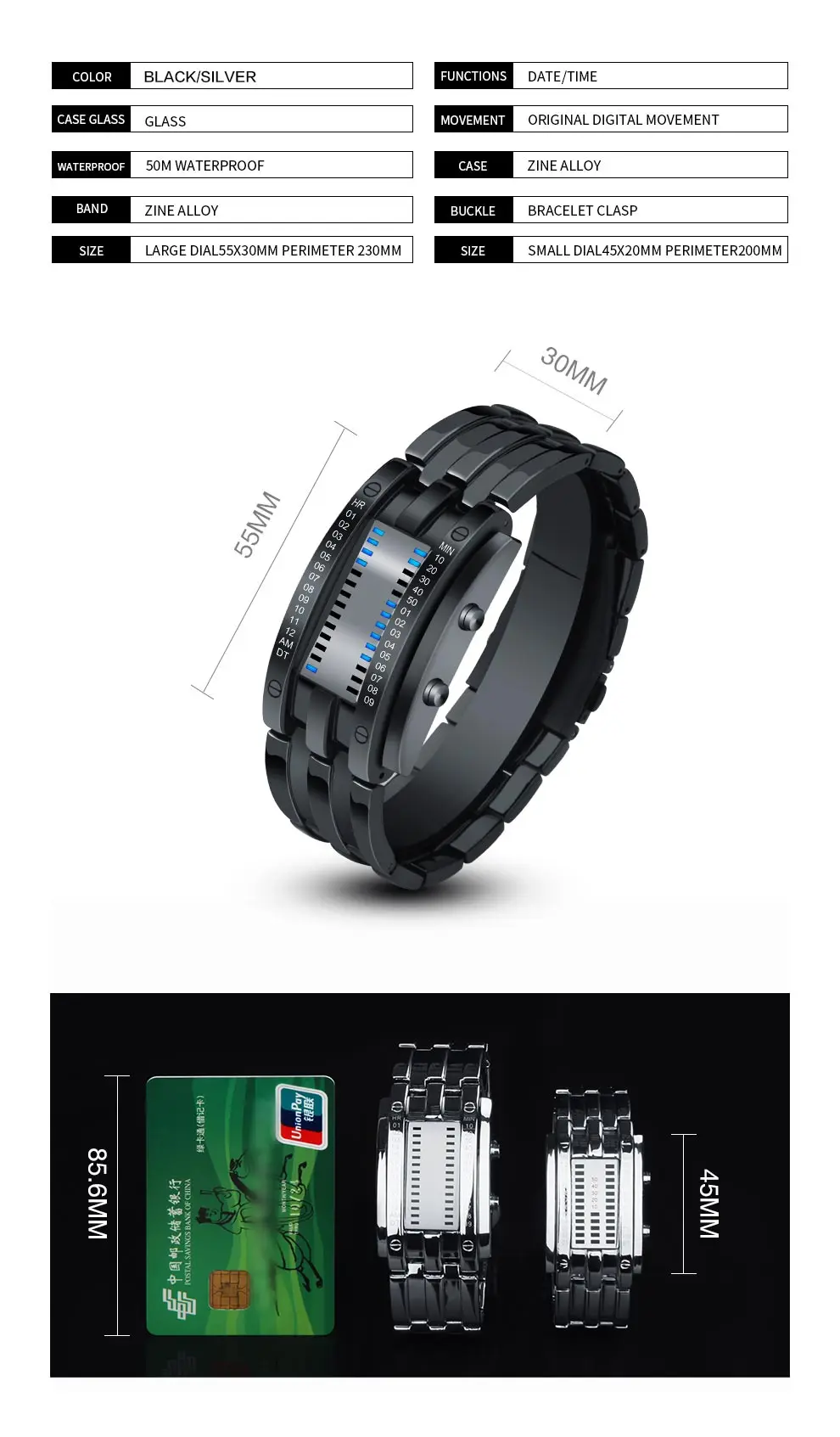 SIKAI модные креативные цифровые часы для мужчин ремешок из нержавеющей стали светодиодный дисплей часы 5 бар водонепроницаемые спортивные наручные часы