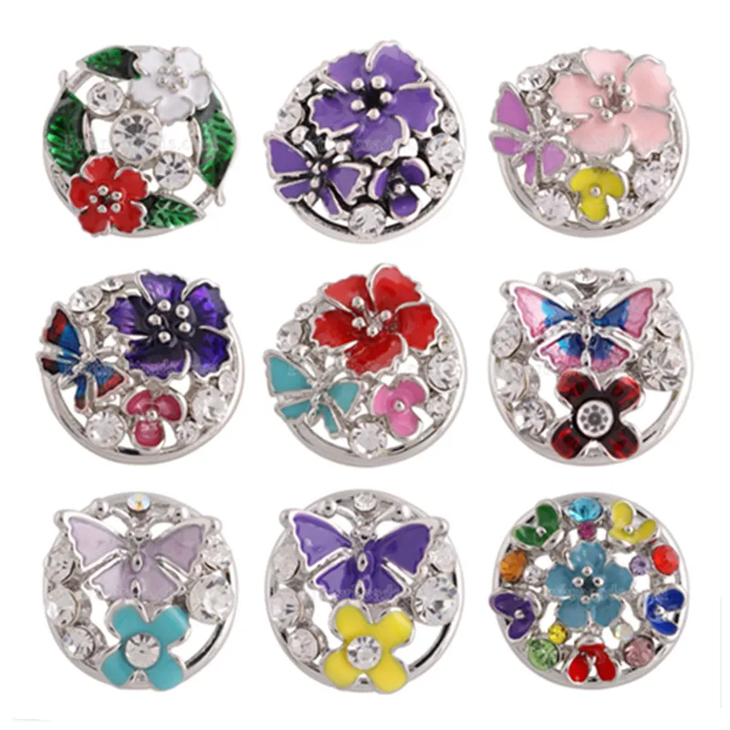 

10pcs/lot Flower and Butterfly Enamel Snap Button Partnerbeads High Quality Snap Jewelry Fit Snap Bracelet for Women Gift KC8813