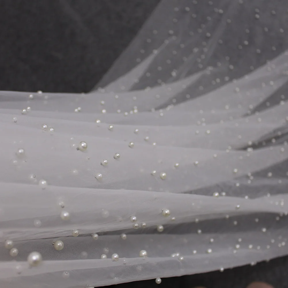 Customized Long Pearl Veil One Layer 3M Bridal Veil Cathedral White/Ivory Wedding Pearls Bride Accessories Bridal Veil